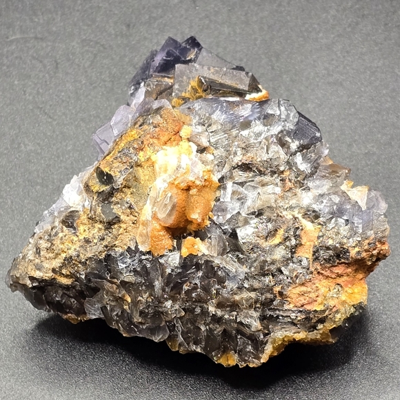 Fluorite with Calcite & Iron oxide interference coating - Picture 8 of 11